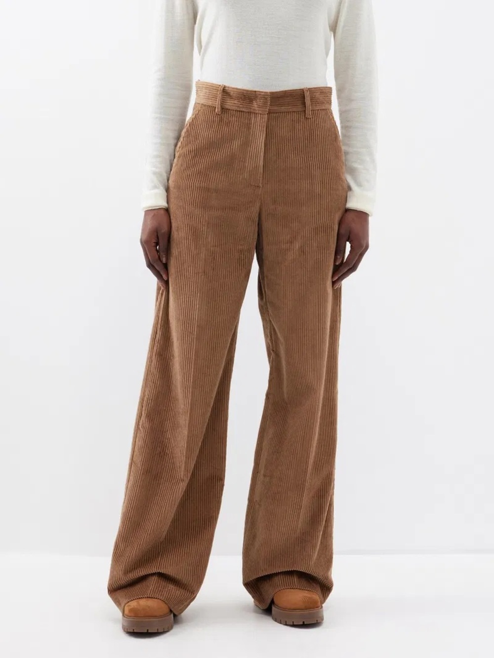 Weekend Max Mara Tania Wide-Leg Corduroy Trousers in Brown Size 26